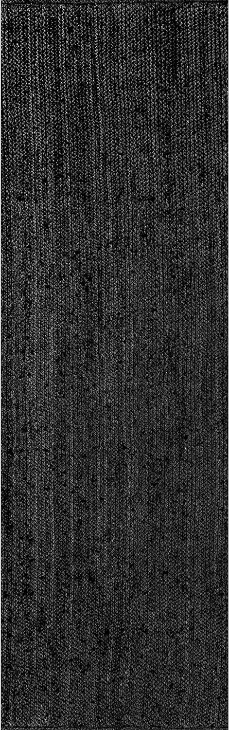 Black jute runner rug top view handmade natural fiber long hallway rug durable modern decor