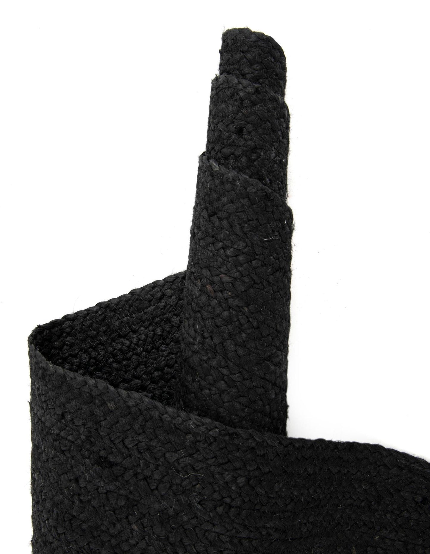 Rolled black jute rug easy storage durable handmade natural fiber rug