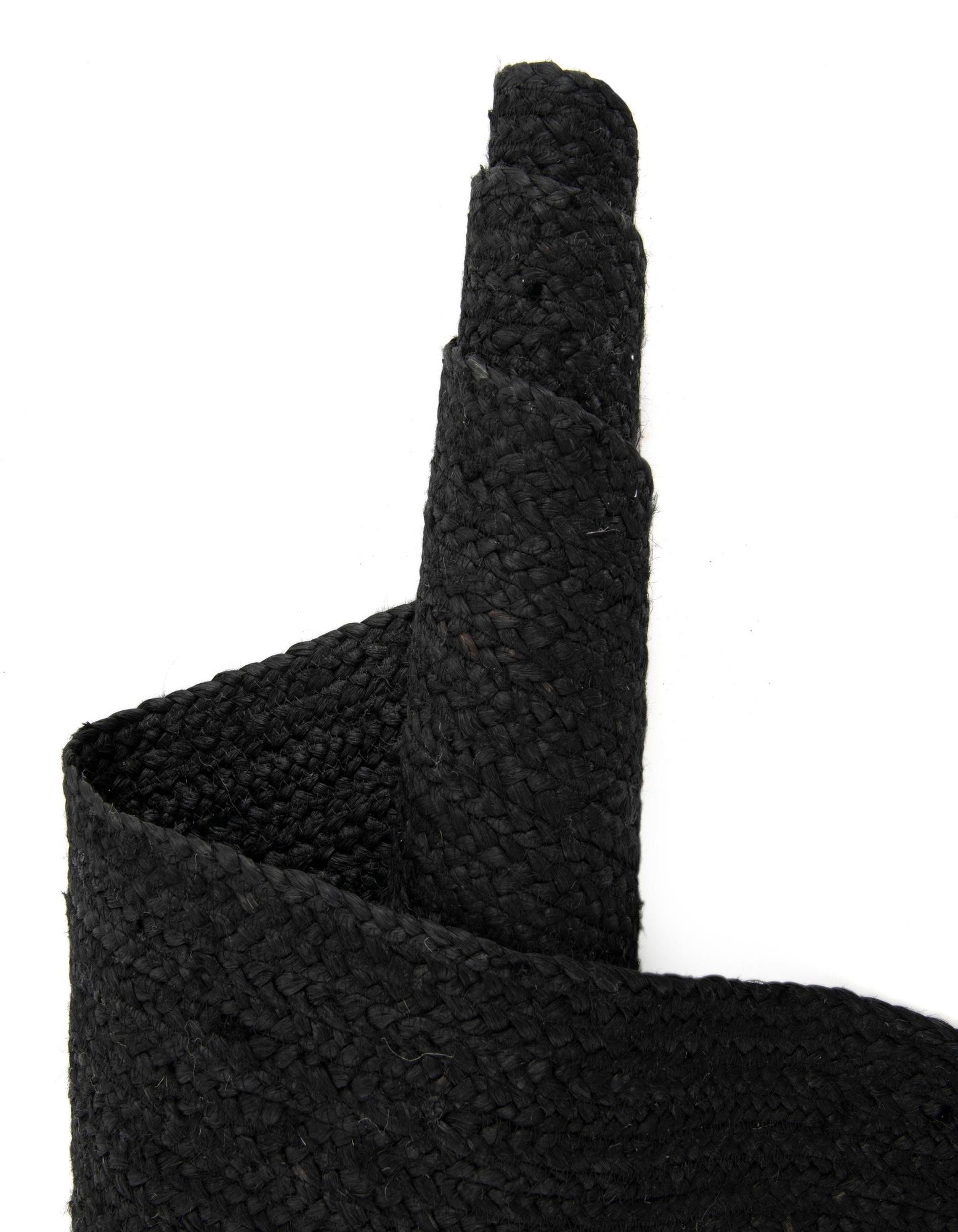 Rolled black jute rug easy storage durable handmade natural fiber rug