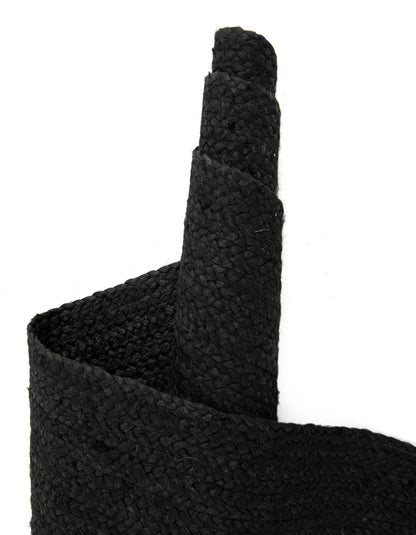 Rolled black jute rug easy storage durable handmade natural fiber rug