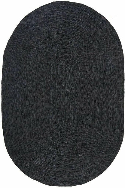 Black oval jute rug handmade woven natural fiber floor rug
