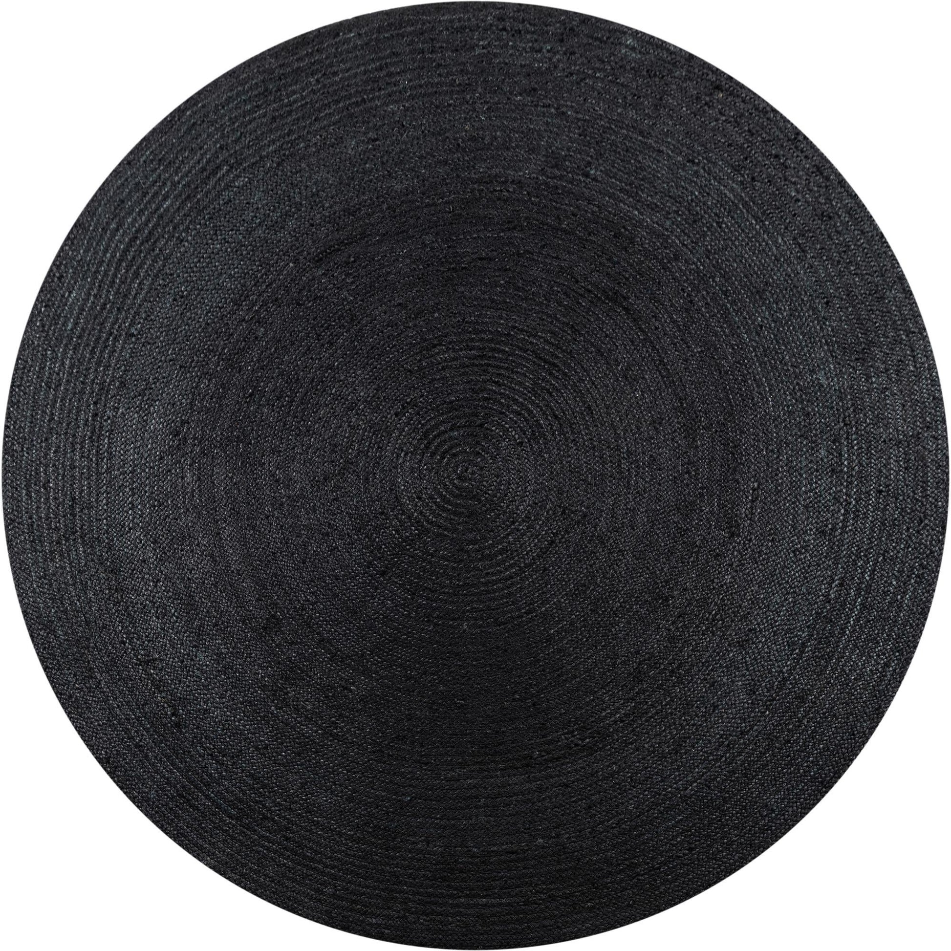 Round black rug on a white background