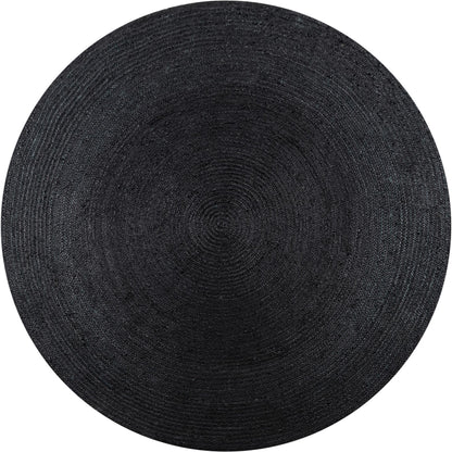 Round black rug on a white background