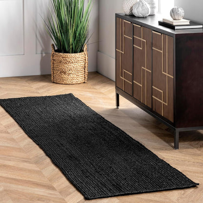 Black jute runner rug for hallway handmade natural fiber long rug
