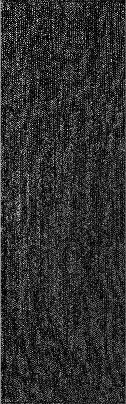Black jute runner rug top view handmade natural fiber long hallway rug durable modern decor