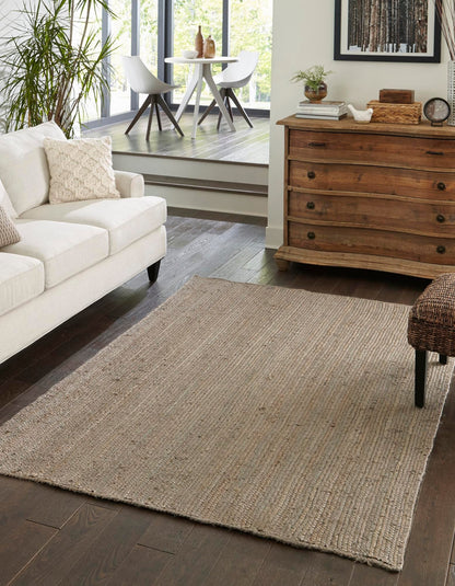 Gray jute area rug in living room handmade natural fiber rug modern farmhouse decor durable carpet