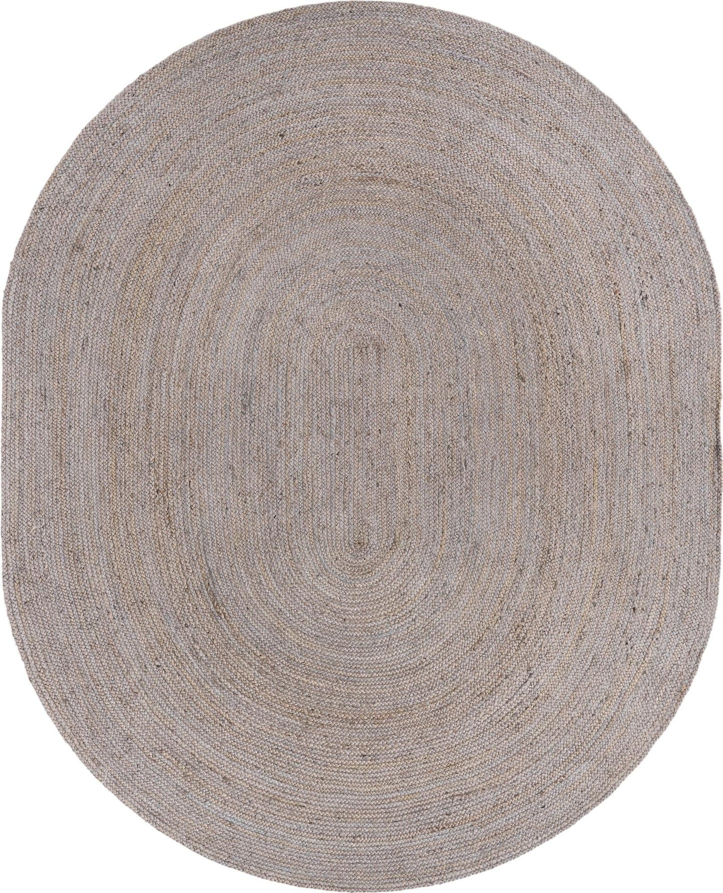 Oval braided rug with a textured pattern on a white background