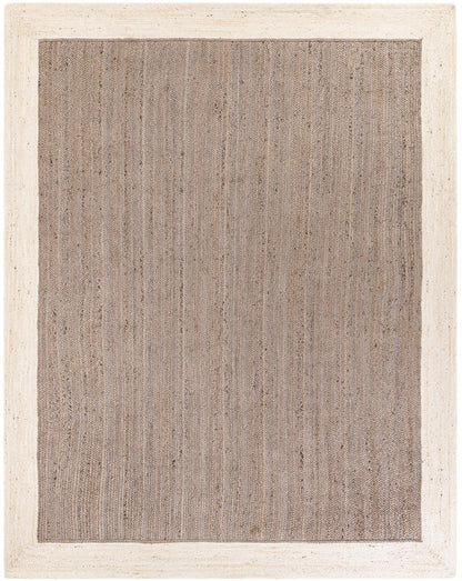 Textured area rug with a neutral color palette on a white background