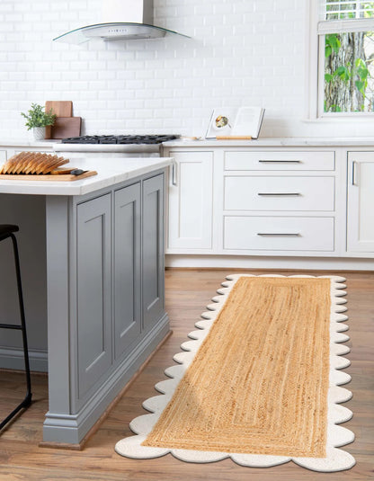 Kitchen with a jute rug on the wooden floor