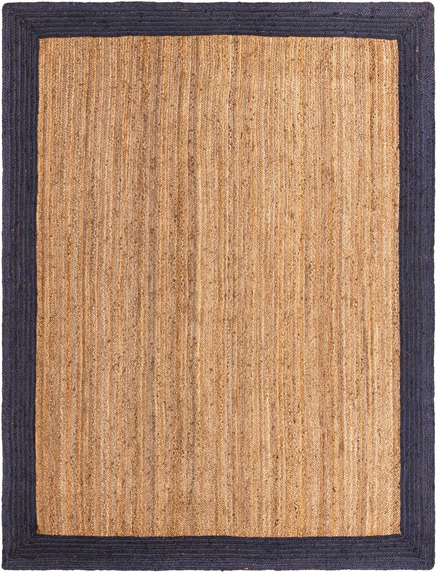 NATURAL RUG WITH NAVY BORDER
