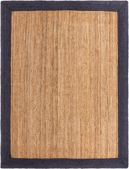 NATURAL RUG WITH NAVY BORDER