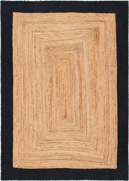 Rectangular jute rug with a black border