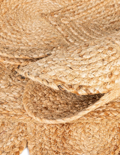 Close-up of a woven jute bag with a textured pattern.