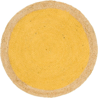 Round yellow rug with natural border on a white background