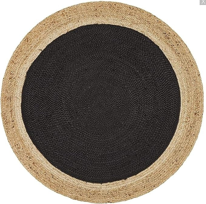 Round black mat with a beige border on a white background