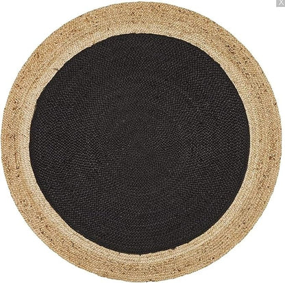 Round black mat with a beige border on a white background