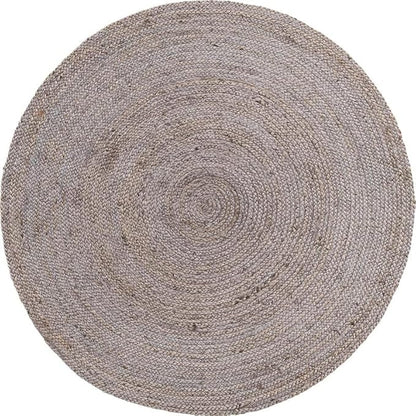 Round gray braided rug on a white background