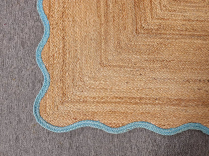 Textured rug with a geometric pattern on a gray background